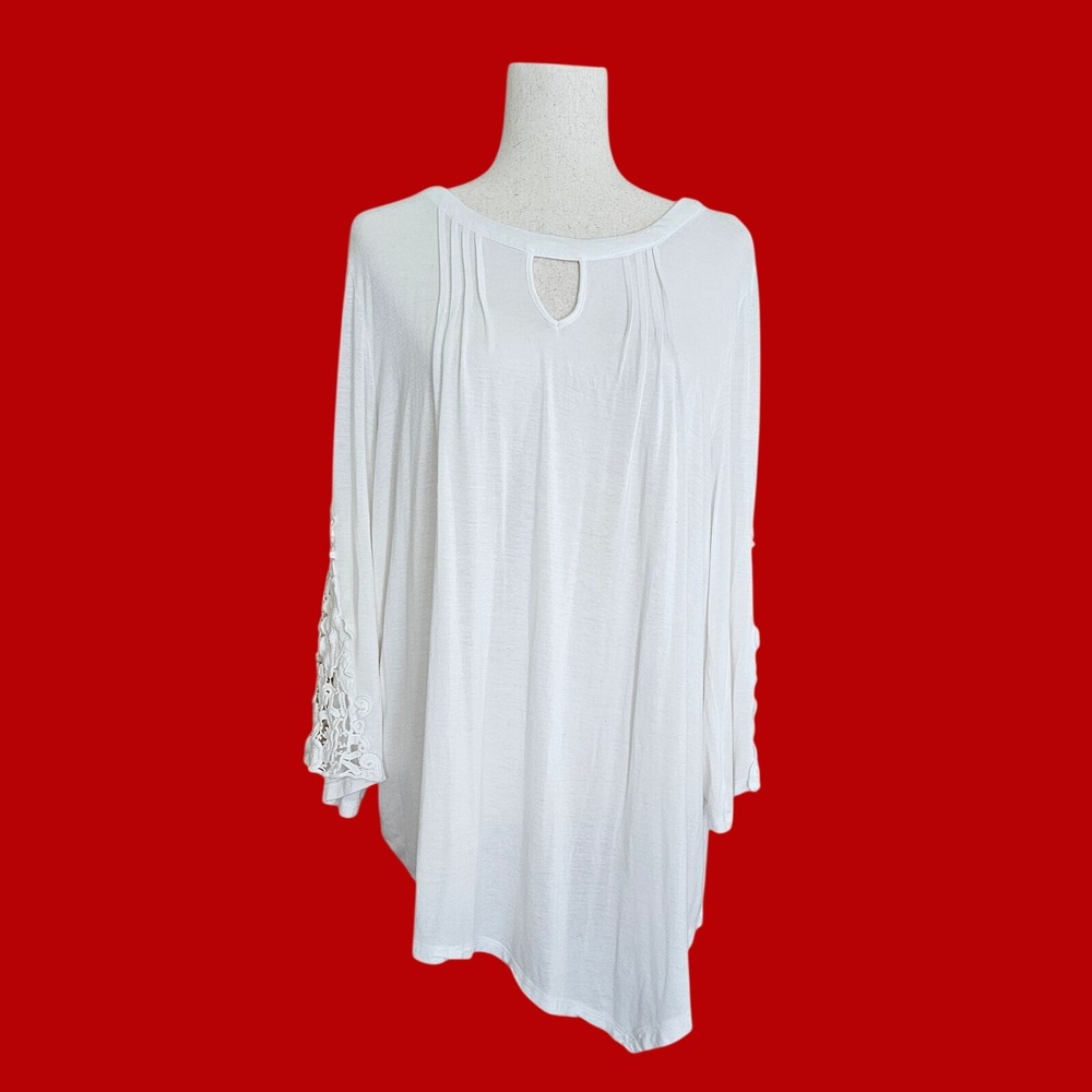 Boho Romantic White Tunic Top Venetian Lace Sleeve Asymmetrical Flowy Size XL